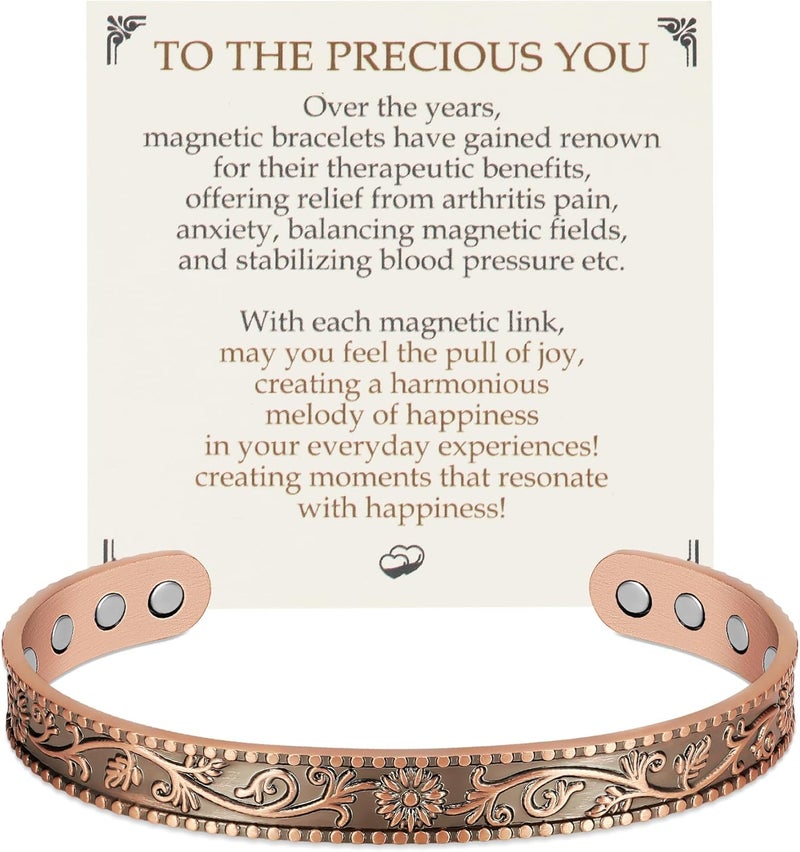 Feraco Pure Copper Bracelets for Women, 12X Enhanced Strength Magnetic Cuff Bangle for Women, 3800 Gauss Neodymium Magnets, Adjustable (Daisy) - Image 1